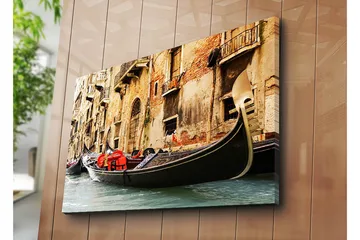 Canvas 70x100 cm - Romanttinen näkymä gondoleista, jotka liukuvat venetsialaista kanavaa pitkin - Musta / Punainen / Beige - Sisustustuotteet - Taulu & taide - Canvas-taulu