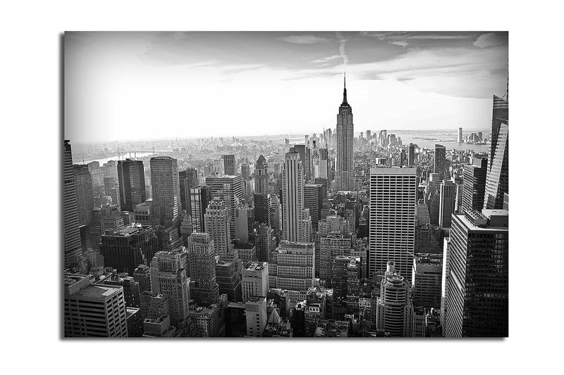 Canvas 70x100 cm - Panoraamanäkymä New Yorkin horisonttiin, keskipisteenä Empire State Building, Musta / Valkoinen / Harmaa