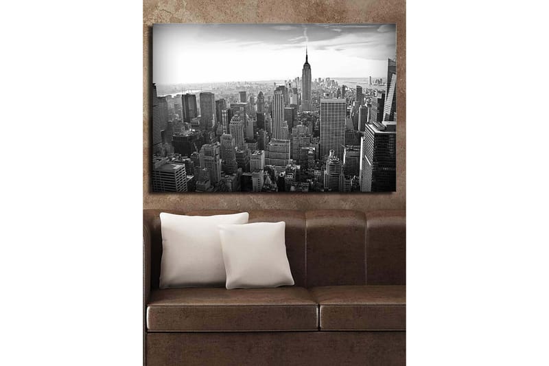 Canvas 70x100 cm - Panoraamanäkymä New Yorkin horisonttiin, keskipisteenä Empire State Building - Musta / Valkoinen / Harmaa - Sisustustuotteet - Taulu & taide - Canvas-taulu