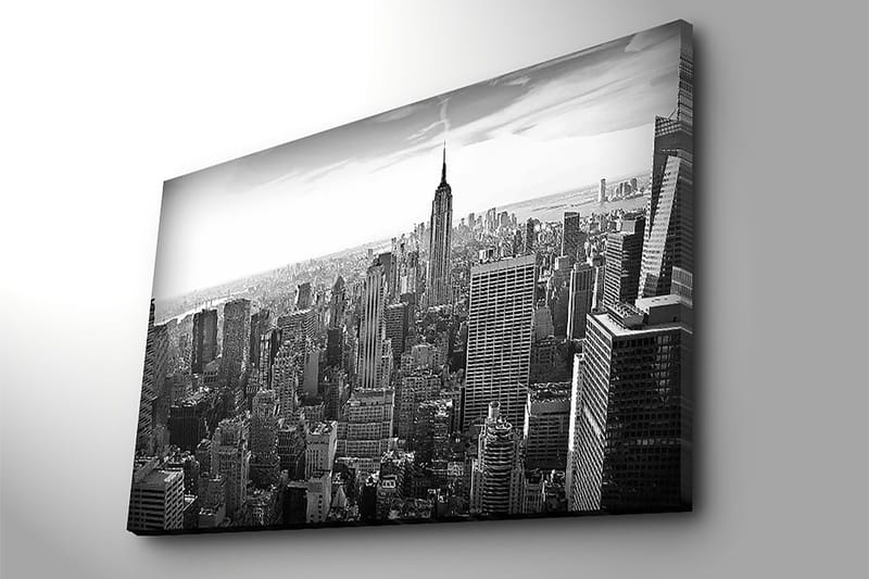 Canvas 70x100 cm - Panoraamanäkymä New Yorkin horisonttiin, keskipisteenä Empire State Building - Musta / Valkoinen / Harmaa - Sisustustuotteet - Taulu & taide - Canvas-taulu