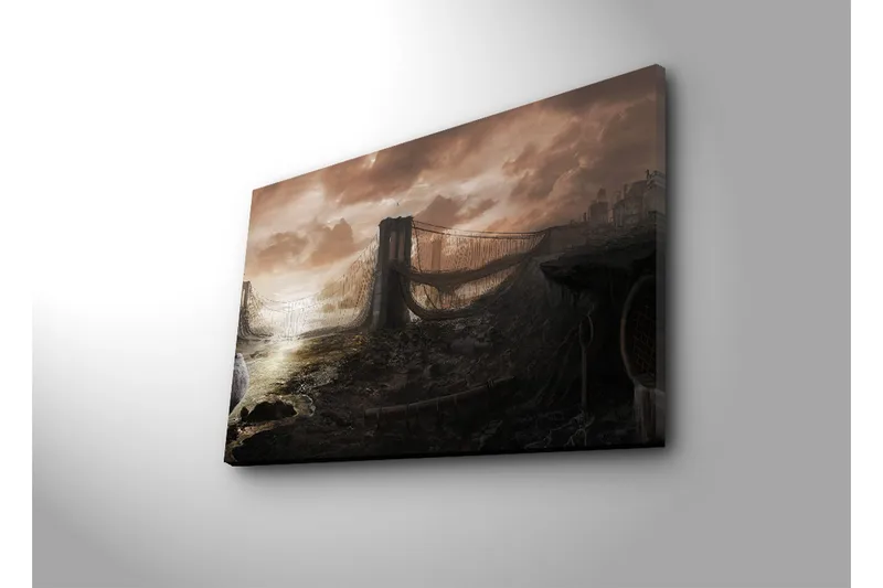 Canvas 70x45 cm - Dystopinen maisema ja raunioina oleva silta - Tummanharmaa / Ruskea / Beige - Sisustustuotteet - Taulu & taide - Canvas-taulu
