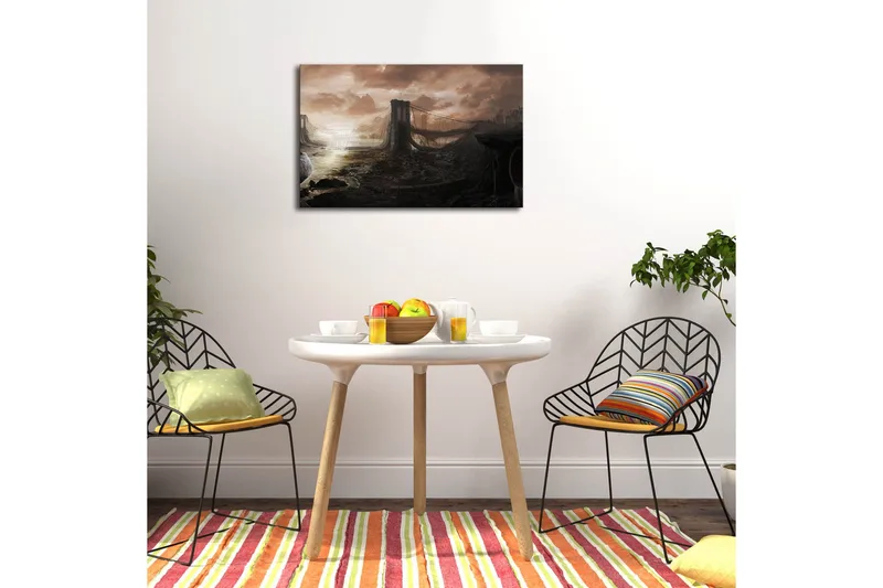 Canvas 70x45 cm - Dystopinen maisema ja raunioina oleva silta - Tummanharmaa / Ruskea / Beige - Sisustustuotteet - Taulu & taide - Canvas-taulu