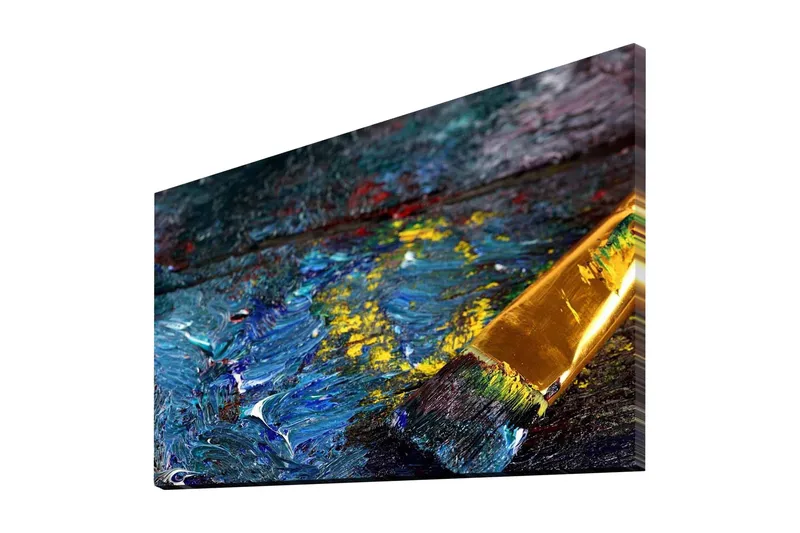 Canvas 70x45 cm - Värikäs paletti siveltimellä ja öljyväreillä - Sininen / Keltainen / Vihreä - Sisustustuotteet - Taulu & taide - Canvas-taulu