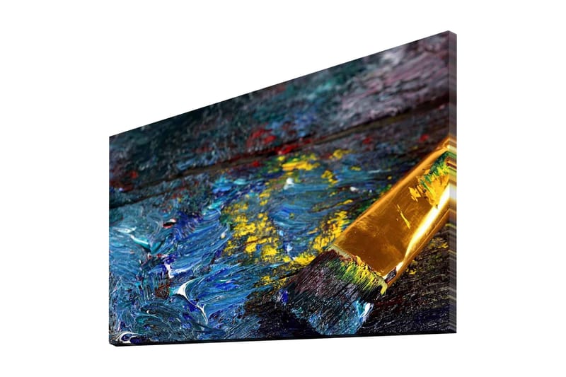 Canvas 70x45 cm - Värikäs paletti siveltimellä ja öljyväreillä - Sininen / Keltainen / Vihreä - Sisustustuotteet - Taulu & taide - Canvas-taulu