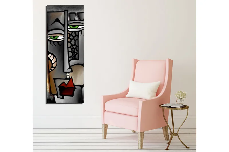 Canvas-taulu 30x80 cm - Abstrakti kasvot vihreillä silmillä - Harmaa / Musta / Punainen - Sisustustuotteet - Taulu & taide - Canvas-taulu