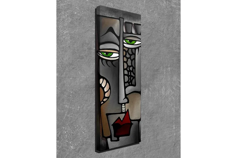 Canvas-taulu 30x80 cm - Abstrakti kasvot vihreillä silmillä - Harmaa / Musta / Punainen - Sisustustuotteet - Taulu & taide - Canvas-taulu