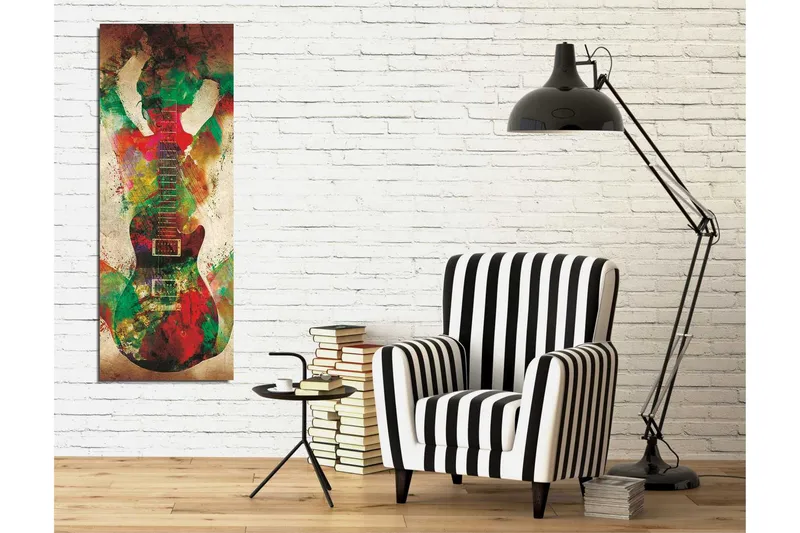 Canvas-taulu 30x80 cm - Abstrakti kitara värikkäillä siveltimenvedoilla - Vihreä / Punainen / Ruskea - Sisustustuotteet - Taulu & taide - Canvas-taulu