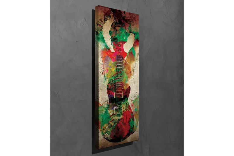 Canvas-taulu 30x80 cm - Abstrakti kitara värikkäillä siveltimenvedoilla - Vihreä / Punainen / Ruskea - Sisustustuotteet - Taulu & taide - Canvas-taulu
