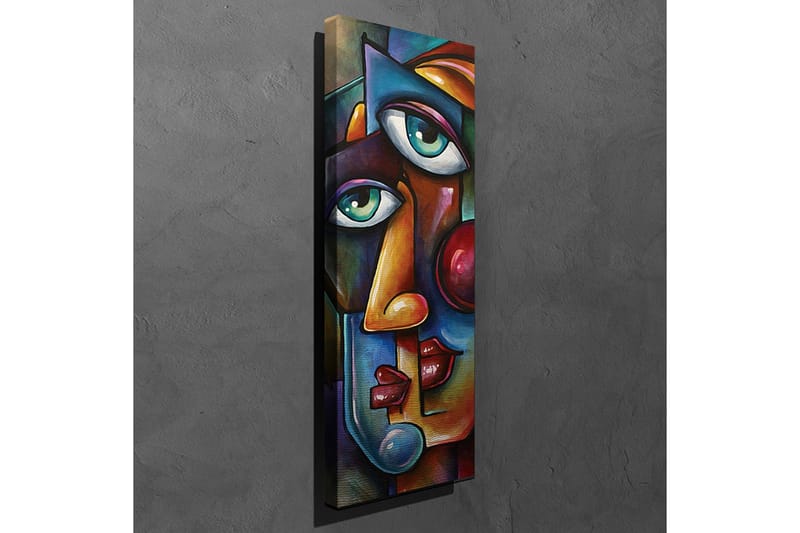 Canvas-taulu 30x80 cm - Abstrakti muotokuva, jossa kaksi kasvoa kietoutuvat toisiinsa - Tummansininen / Punainen / Beige - Sisustustuotteet - Taulu & taide - Canvas-taulu