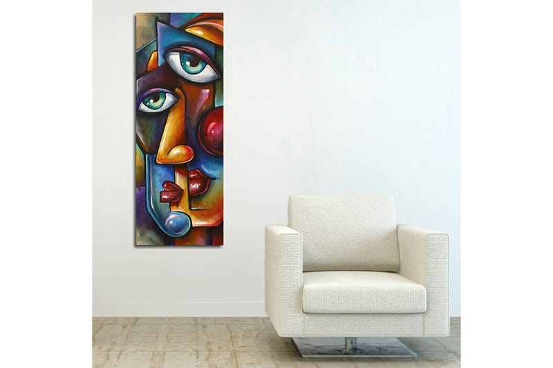 Canvas-taulu 30x80 cm - Abstrakti muotokuva, jossa kaksi kasvoa kietoutuvat toisiinsa - Tummansininen / Punainen / Beige - Sisustustuotteet - Taulu & taide - Canvas-taulu
