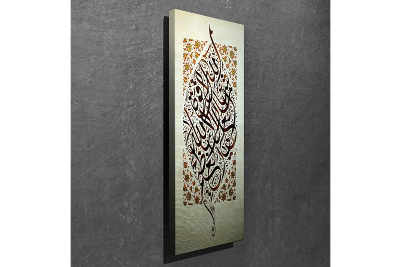 Canvas-taulu 30x80 cm - Elegantti kalligrafia kukkakuviolla taustalla - Tummanruskea / Valkoinen / Punainen - Sisustustuotteet - Taulu & taide - Canvas-taulu