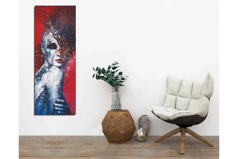 Canvas-taulu 30x80 cm - Fragmentoitu kasvokuva surrealistisella tunnelmalla - Punainen / Sininen / Valkoinen - Sisustustuotteet - Taulu & taide - Canvas-taulu