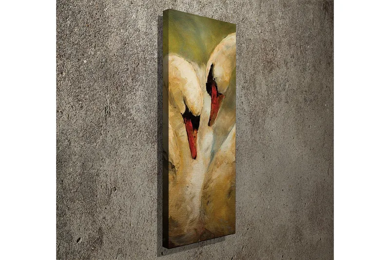 Canvas-taulu 30x80 cm - Kaksi joutsenta lähestyy toisiaan intiimissä sommitelmassa - Valkoinen / Punainen / Beige - Sisustustuotteet - Taulu & taide - Canvas-taulu