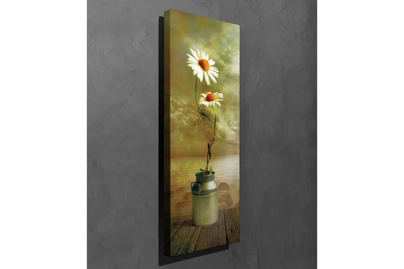 Canvas-taulu 30x80 cm - Kaksi päivänkakkaroita maitokannussa - Valkoinen / Vihreä / Beige - Sisustustuotteet - Taulu & taide - Canvas-taulu