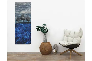 Canvas-taulu 30x80 cm - Kolme tyyliteltyä puuta sinisellä taustalla - Tummansininen / Vaaleansininen / Harmaa - Sisustustuotteet - Taulu & taide - Canvas-taulu