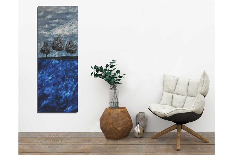 Canvas-taulu 30x80 cm - Kolme tyyliteltyä puuta sinisellä taustalla - Tummansininen / Vaaleansininen / Harmaa - Sisustustuotteet - Taulu & taide - Canvas-taulu