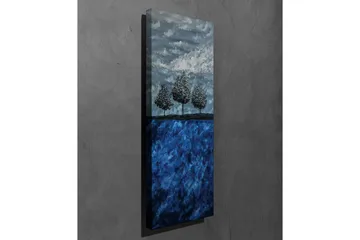 Canvas-taulu 30x80 cm - Kolme tyyliteltyä puuta sinisellä taustalla - Tummansininen / Vaaleansininen / Harmaa - Sisustustuotteet - Taulu & taide - Canvas-taulu