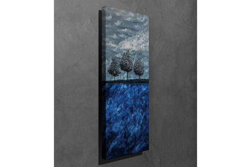 Canvas-taulu 30x80 cm - Kolme tyyliteltyä puuta sinisellä taustalla - Tummansininen / Vaaleansininen / Harmaa - Sisustustuotteet - Taulu & taide - Canvas-taulu