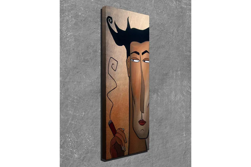Canvas-taulu 30x80 cm - Muotokuva miehestä, jolla on sikari ja tyylitellyt hiukset - Tummanruskea / Beige / Musta - Sisustustuotteet - Taulu & taide - Canvas-taulu