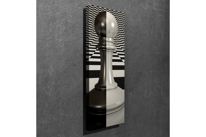 Canvas-taulu 30x80 cm - Shakkinappulan veistos perspektiivissä - Harmaa / Musta / Valkoinen - Sisustustuotteet - Taulu & taide - Canvas-taulu