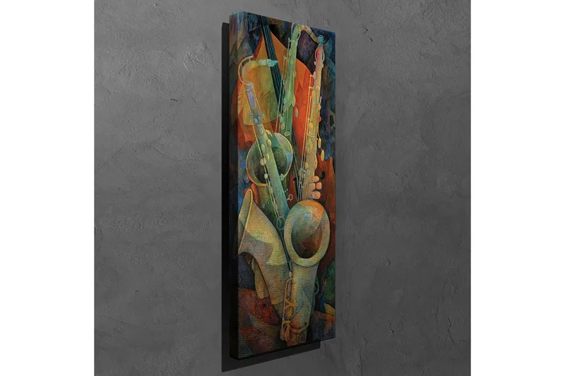 Canvas-taulu 30x80 cm - Soittimien sommittelu abstraktissa tyylissä - Vihreä / Oranssi / Sininen - Sisustustuotteet - Taulu & taide - Canvas-taulu
