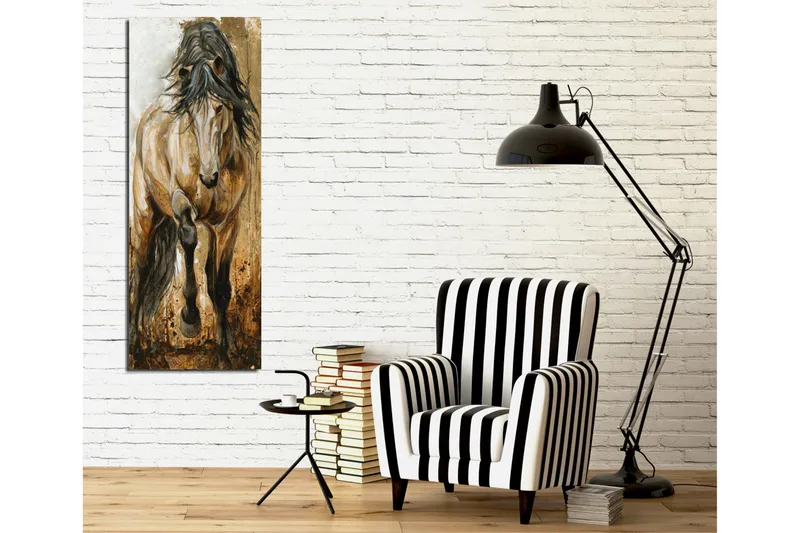 Canvas-taulu 30x80 cm - Suuri ja majesteettinen hevosen muotokuva - Beige / Ruskea / Musta - Sisustustuotteet - Taulu & taide - Canvas-taulu