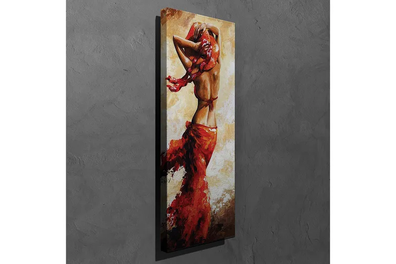 Canvas-taulu 30x80 cm - Tanssiva nainen punaisessa mekossa - Punainen / Beige / Ruskea - Sisustustuotteet - Taulu & taide - Canvas-taulu