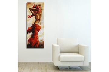 Canvas-taulu 30x80 cm - Tanssiva nainen punaisessa mekossa - Punainen / Beige / Ruskea - Sisustustuotteet - Taulu & taide - Canvas-taulu