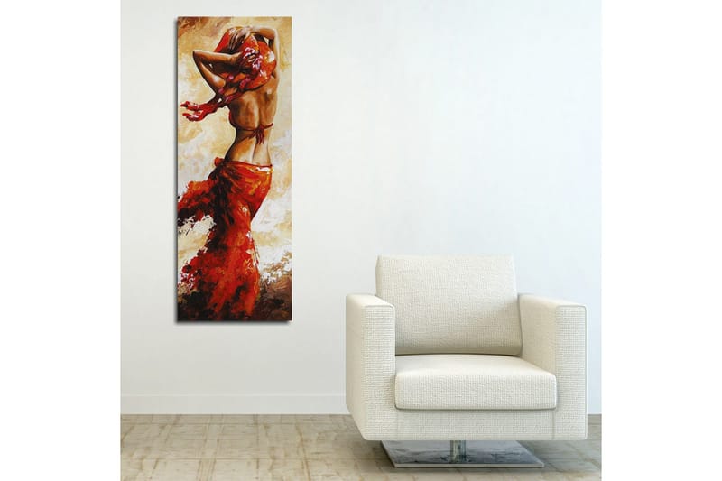 Canvas-taulu 30x80 cm - Tanssiva nainen punaisessa mekossa - Punainen / Beige / Ruskea - Sisustustuotteet - Taulu & taide - Canvas-taulu