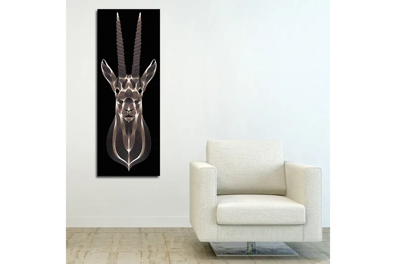 Canvas-taulu 30x80 cm - Tyylitelty kuva antiloopista yksityiskohtaisilla viivoilla - Musta / Harmaa / Valkoinen - Sisustustuotteet - Taulu & taide - Canvas-taulu