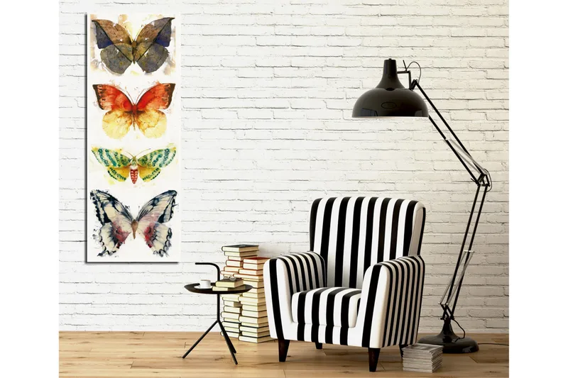 Canvas-taulu 30x80 cm - Värikkäät perhoset pystysommitelmassa - Sininen / Oranssi / Vihreä - Sisustustuotteet - Taulu & taide - Canvas-taulu