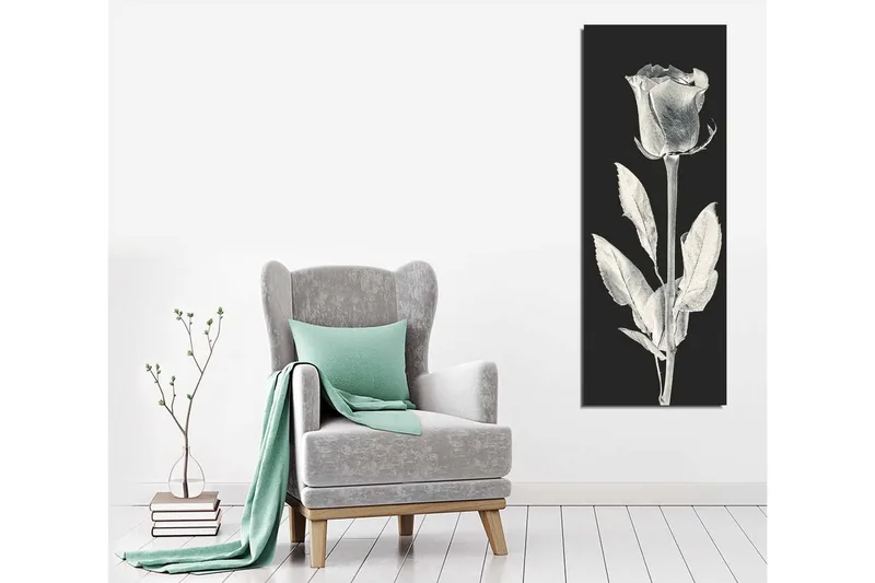 Canvas-taulu 30x80 cm - Valkoinen ruusu mustalla taustalla - Valkoinen / Musta - Sisustustuotteet - Taulu & taide - Canvas-taulu