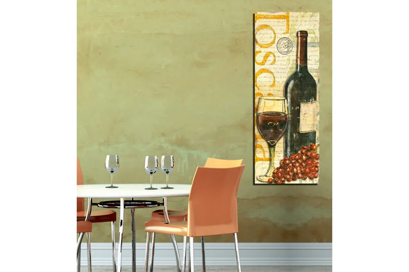 Canvas-taulu 30x80 cm - Viinipullo lasilla ja viinirypäleillä - Tummanvihreä / Punainen / Ruskea - Sisustustuotteet - Taulu & taide - Canvas-taulu