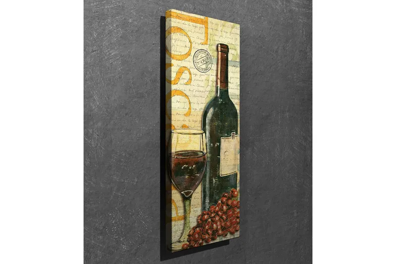 Canvas-taulu 30x80 cm - Viinipullo lasilla ja viinirypäleillä - Tummanvihreä / Punainen / Ruskea - Sisustustuotteet - Taulu & taide - Canvas-taulu