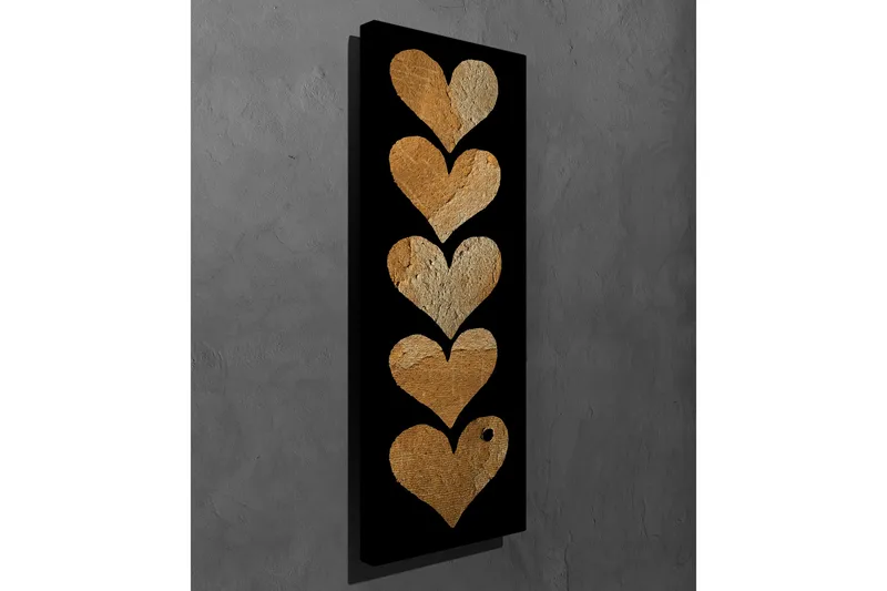 Canvas-taulu 30x80 cm - Viisi sydäntä eri kultaisissa sävyissä mustalla taustalla - Kulta / Musta - Sisustustuotteet - Taulu & taide - Canvas-taulu