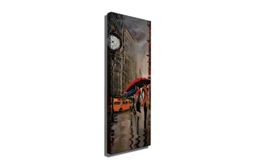Canvas-taulu 30x80 cm - Vilkas kaupunkikuva, jossa ihmiset kävelevät sateenvarjojen alla sateessa - Punainen / Keltainen / Harmaa - Sisustustuotteet - Taulu & taide - Canvas-taulu