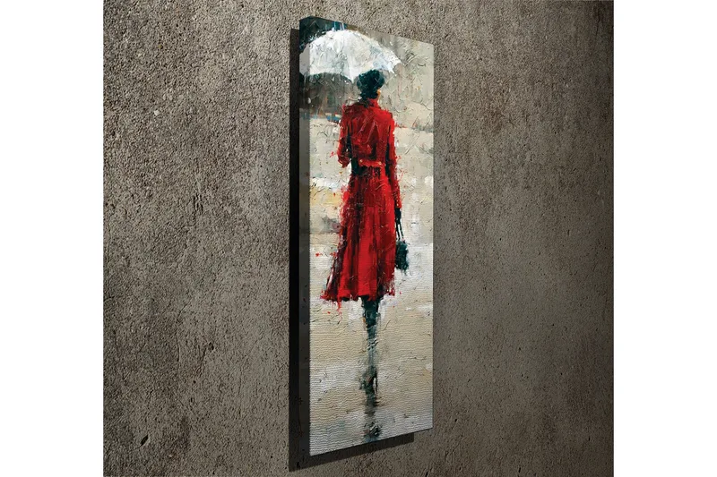 Canvas-taulu 30x80 cm - Punainen mekko ja sateenvarjo - Punainen / Harmaa / Musta - Sisustustuotteet - Taulu & taide - Canvas-taulu