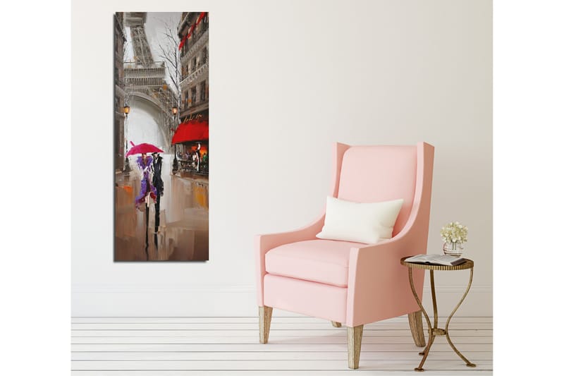 Canvas-taulu 30x80 cm - Pariisin autot sateessa värikkäiden sateenvarjojen kanssa - Punainen / Violetti / Harmaa - Sisustustuotteet - Taulu & taide - Canvas-taulu
