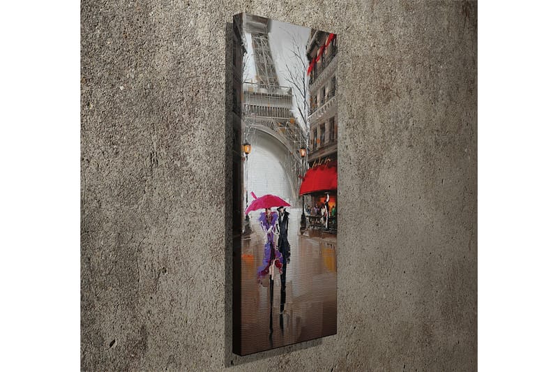 Canvas-taulu 30x80 cm - Pariisin autot sateessa värikkäiden sateenvarjojen kanssa - Punainen / Violetti / Harmaa - Sisustustuotteet - Taulu & taide - Canvas-taulu