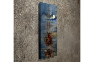Canvas-taulu 30x80 cm - Purjevene peilimäisellä järvellä täysikuun valossa - Tummansininen / Oranssi / Valkoinen - Sisustustuotteet - Taulu & taide - Canvas-taulu