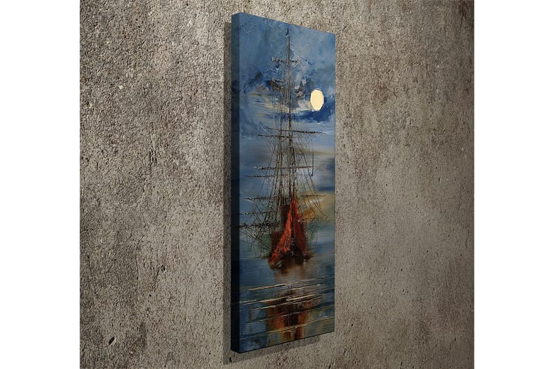 Canvas-taulu 30x80 cm - Purjevene peilimäisellä järvellä täysikuun valossa - Tummansininen / Oranssi / Valkoinen - Sisustustuotteet - Taulu & taide - Canvas-taulu