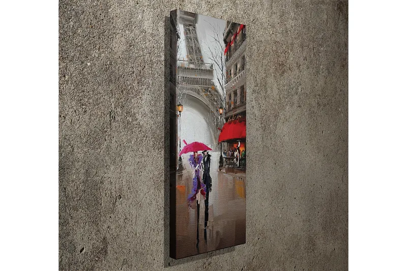 Canvas-taulu 30x80 cm - Pariisin autot sateessa värikkäiden sateenvarjojen kanssa - Punainen / Violetti / Harmaa - Sisustustuotteet - Taulu & taide - Canvas-taulu