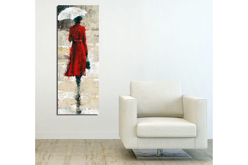 Canvas-taulu 30x80 cm - Punainen mekko ja sateenvarjo - Punainen / Harmaa / Musta - Sisustustuotteet - Taulu & taide - Canvas-taulu