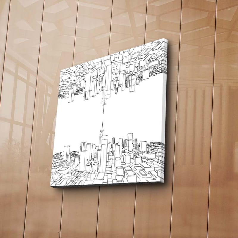 Canvas-taulu 45x45 cm - Abstrakti kaupunkikuva geometrisilla muodoilla - Musta / Valkoinen - Sisustustuotteet - Taulu & taide - Canvas-taulu