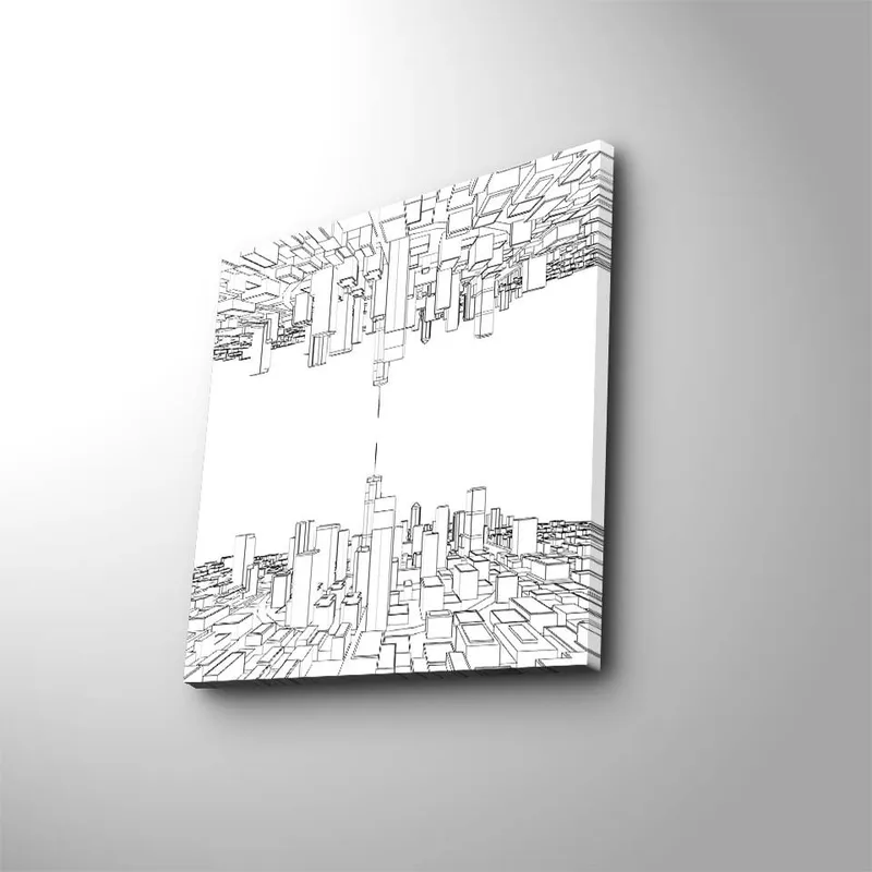 Canvas-taulu 45x45 cm - Abstrakti kaupunkikuva geometrisilla muodoilla, Musta / Valkoinen