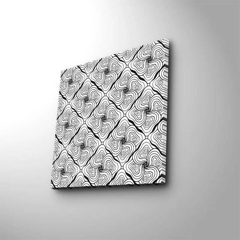 Canvas-taulu 45x45 cm - Abstrakti kuvio mustilla viivoilla ja valkoisilla pinnoilla, Musta / Valkoinen