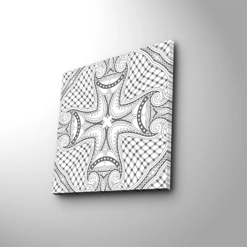 Canvas-taulu 45x45 cm - Abstrakti kuvio mustilla viivoilla ja yksityiskohdilla valkoisella taustalla, Musta / Valkoinen