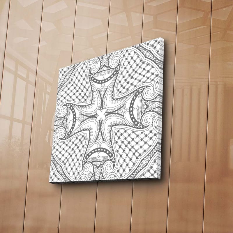 Canvas-taulu 45x45 cm - Abstrakti kuvio mustilla viivoilla ja yksityiskohdilla valkoisella taustalla - Musta / Valkoinen - Sisustustuotteet - Taulu & taide - Canvas-taulu