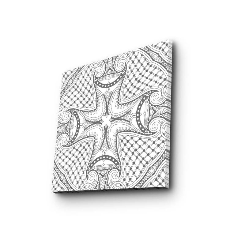 Canvas-taulu 45x45 cm - Abstrakti kuvio mustilla viivoilla ja yksityiskohdilla valkoisella taustalla - Musta / Valkoinen - Sisustustuotteet - Taulu & taide - Canvas-taulu