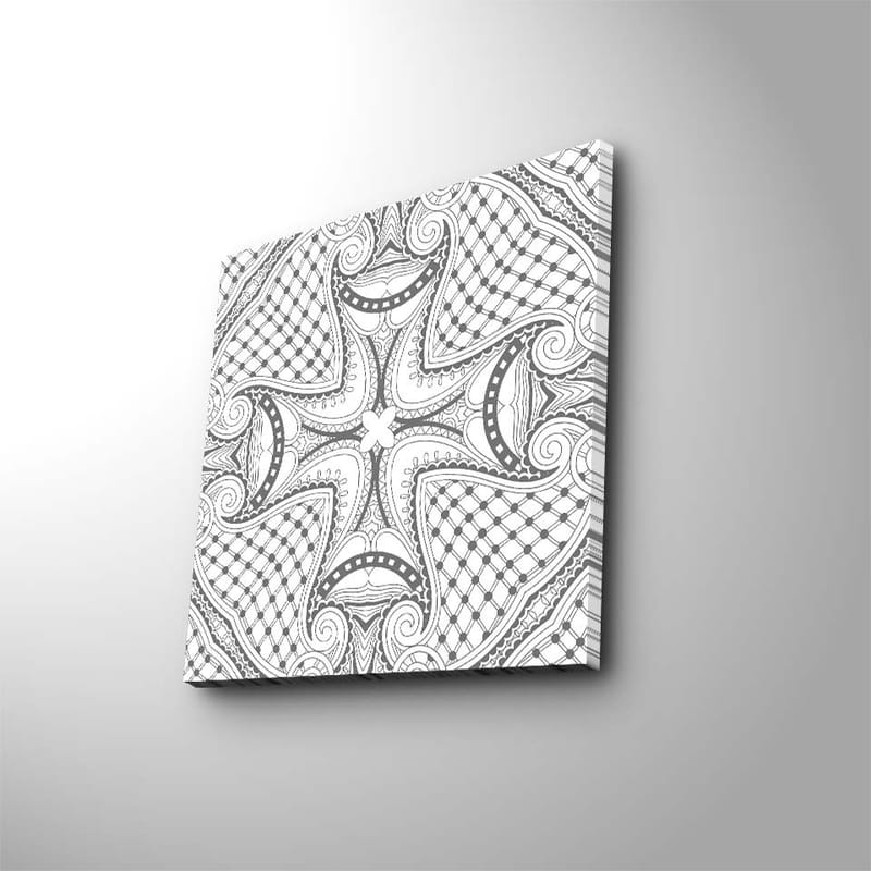 Canvas-taulu 45x45 cm - Abstrakti kuvio mustilla viivoilla ja yksityiskohdilla valkoisella taustalla, Musta / Valkoinen